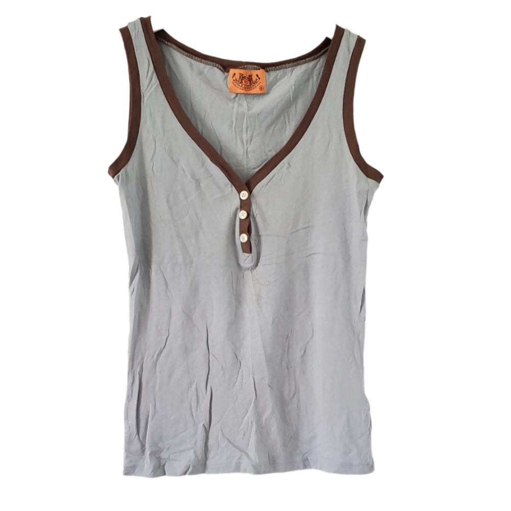 Juicy Couture Women's Casual Sleeveless Henley Top 2 -Tone Light Blue S